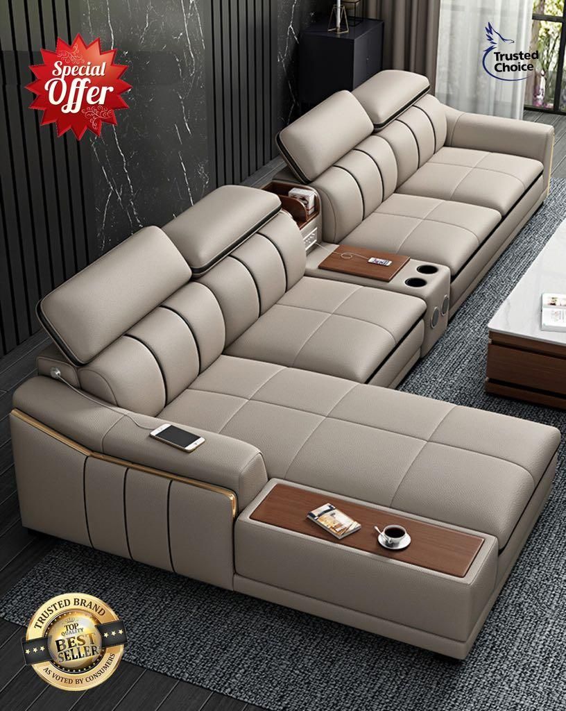 3 Seater Alonso Multi Seaters Multi Functional Sofa With Usb Charging Port,  Storage Compartment, Cup Holders, Bluetooth Speakers In Genuine Cowhide  Leather Gl5698, Furniture & Home Living, Furniture, Sofas On Carousell Pertaining To 3 Seat L Shape Sofa Couches With 2 Usb Ports (View 19 of 20)