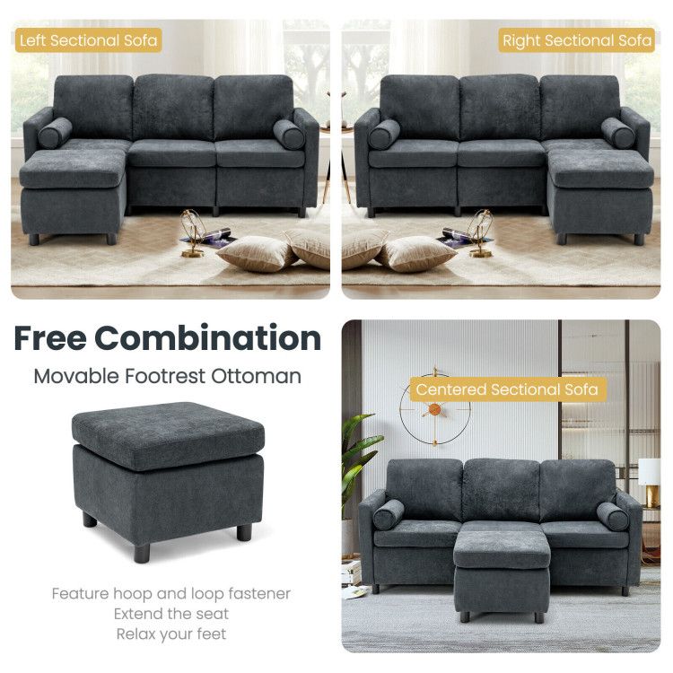3 Seats L Shaped Movable Convertible Sectional Sofa With Ottoman – Costway With Sectional Sofas With Movable Ottoman (View 17 of 20)