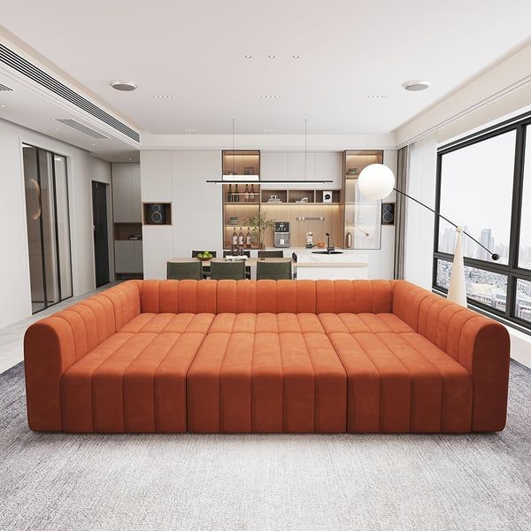 3020mm Velvet Modular Pit Sectional Sofa Set Convertible 6 Seater  Upholstered Orange Homary Intended For 6 Seater Sectional Couches (View 12 of 20)