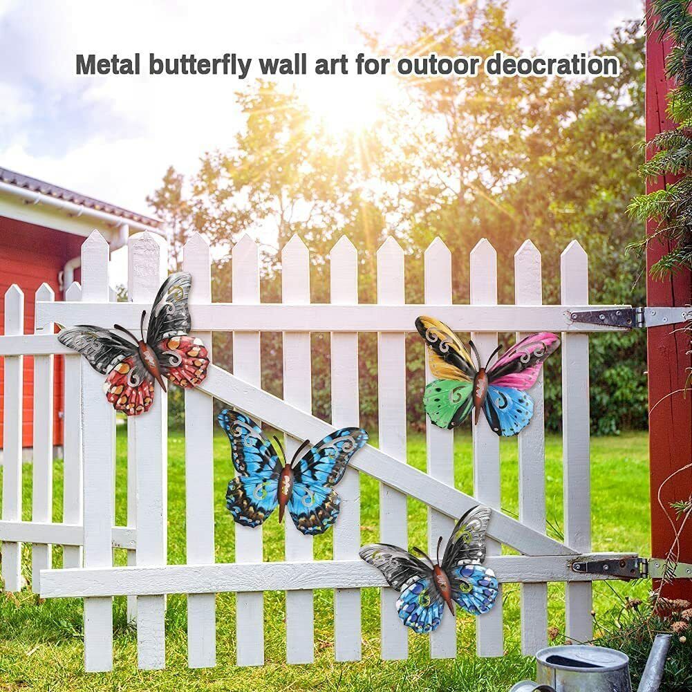 4 Pack Metal Butterfly Decor Wall Art Decorations Hanging Patio Fence  Sculptures | Ebay Inside Current Bathroom Bedroom Fence Wall Art (Gallery 14 of 20)