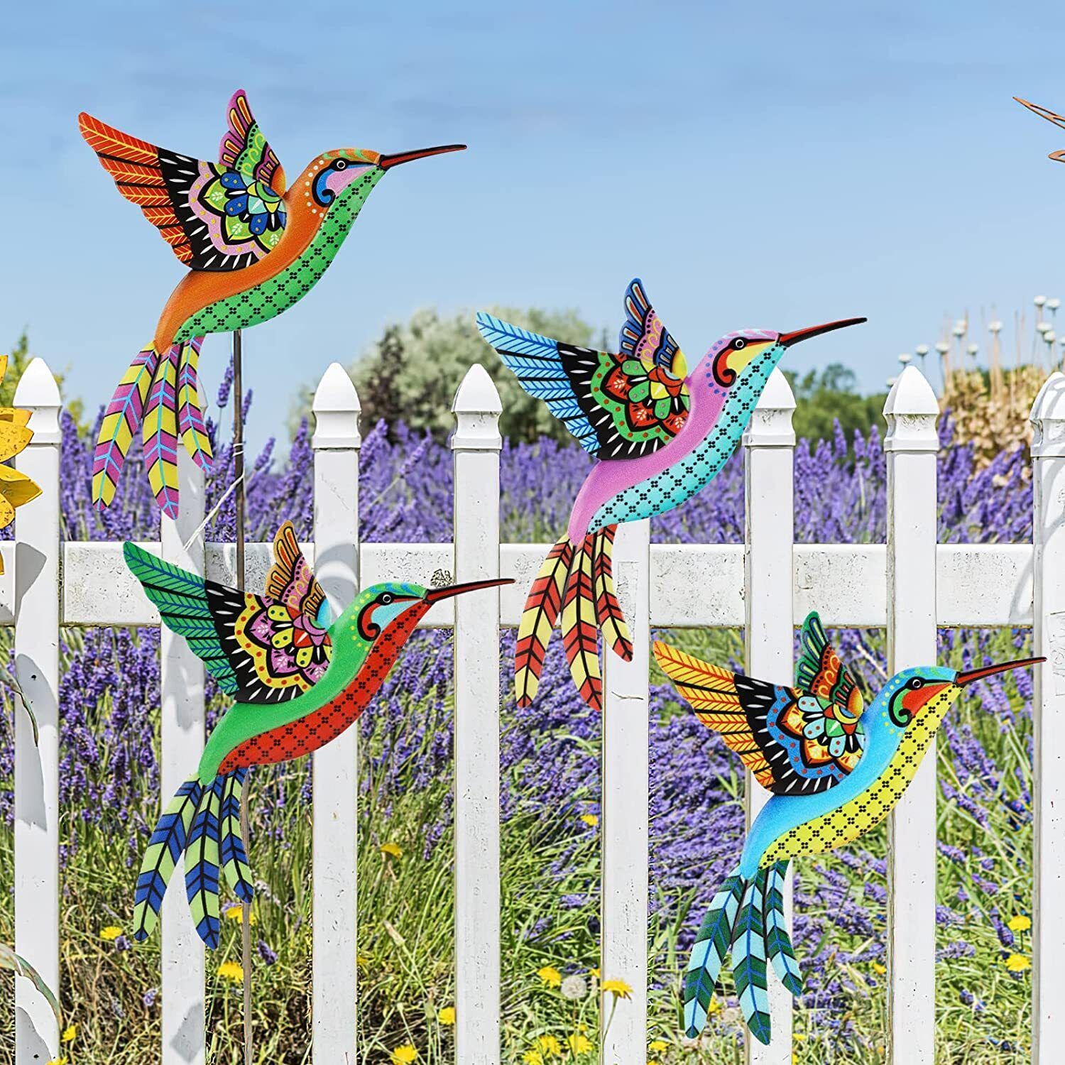 4pack 10 Inch Colorful 3d Metal Birds Outdoor Wall Sculpture Decor Hanging  Decor | Ebay With Regard To Current 3d Metal Colorful Birds Sculptures (View 16 of 20)