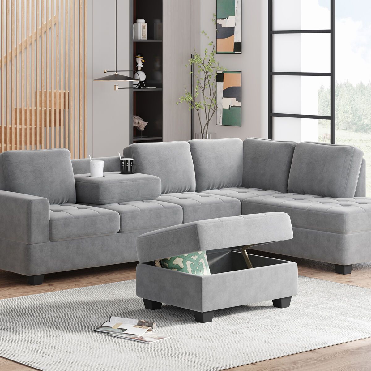 6 Seater L Shaped Sectional Sofa Couch W/ Reversible Chaise Storage  Ottomans Set | Ebay Intended For 6 Seater Sectional Couches (View 8 of 20)