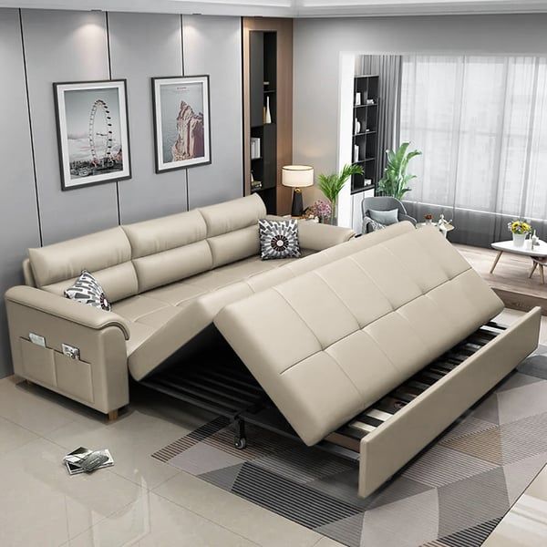 74" Beige Full Sleeper Convertible Sofa With Storage & Pockets Sofa Bed  Homary For Sleeper Sofas With Storage (View 7 of 20)