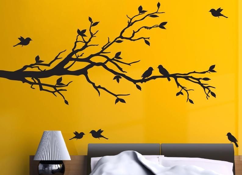 78x37 Tree Branch With 10 Birds Wall Decals – Etsy | Decoración De Unas,  Adhesivos De Pared De Vinilo, Diseño De Pintura De Pared Intended For Most Current Bird On Tree Branch Wall Art (View 15 of 20)