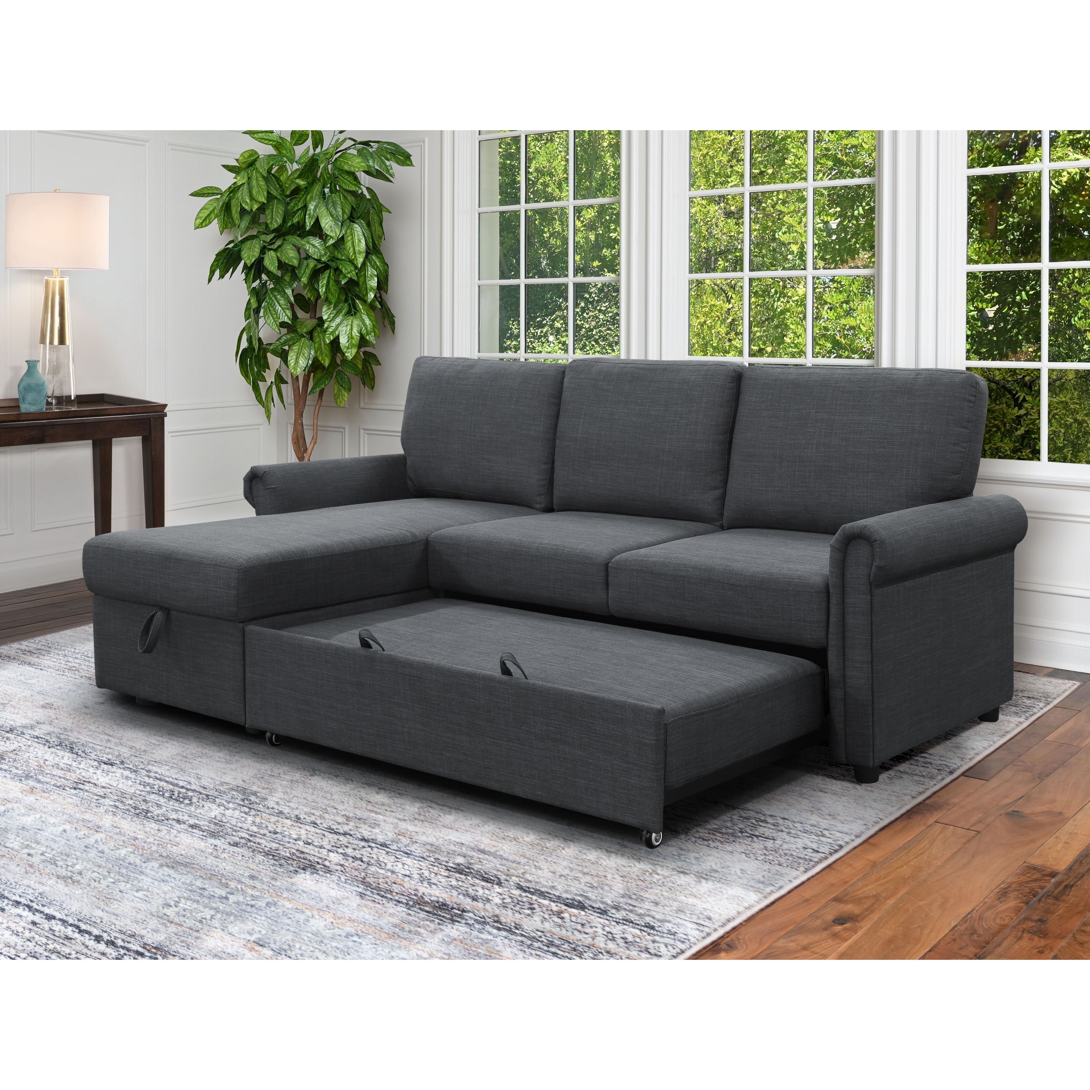 Abbyson Hamilton Reversible Fabric Sleeper Sectional With Storage – –  31997945 Regarding Sectional Sofa With Storage (View 16 of 20)