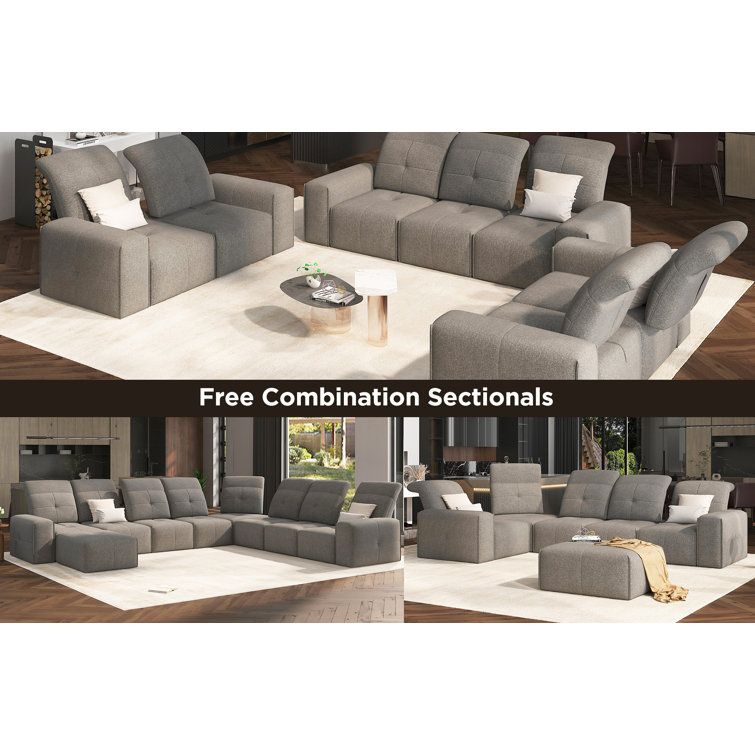 Amerlife Sectional, Modular Sofa With Recliner  6 Seats Corner Couch With  Ottoman, Adjustable Backrests And Headrests | Wayfair With Regard To Free Combination Sectional Couches (View 20 of 20)