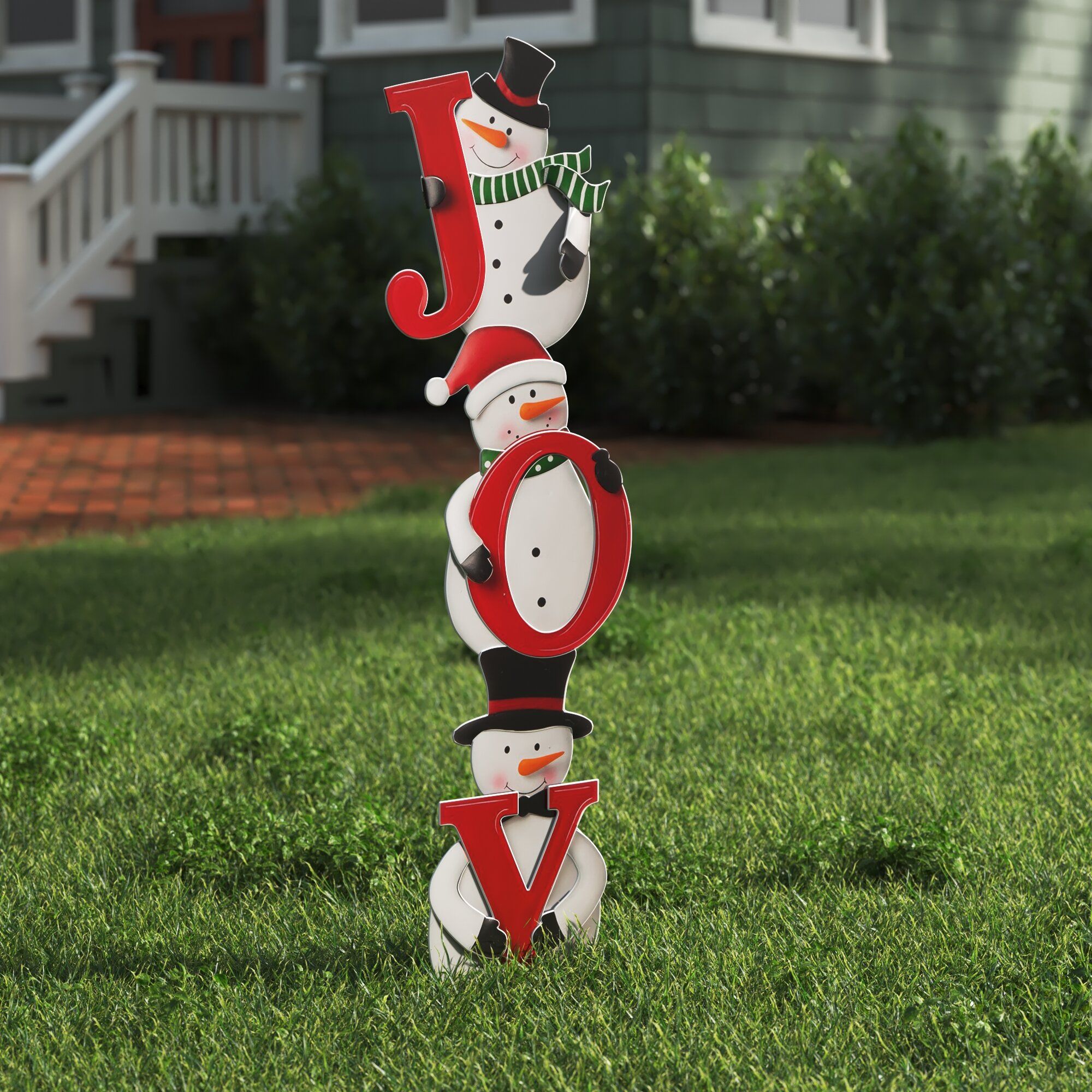 Andover Mills™ 48.25"h Metal Christmas Joy Snowman Yard Stake Or Wall Decor  & Reviews | Wayfair For Most Recently Released Metal Sign Stake Wall Art (Gallery 10 of 20)