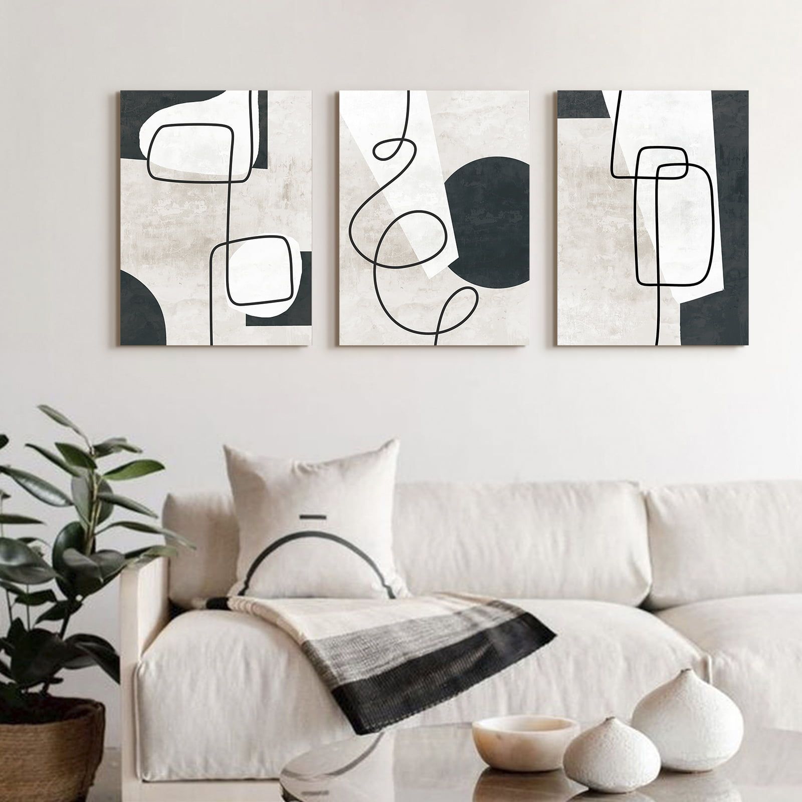 Artbyhannah 3 Pieces 16x24 Inch Modern Abstract Wall Art Decor, Black And  White Canvas Wall Print Set With Minimalist Art Prints For Living Room –  Walmart Inside 2018 Black Minimalist Wall Art (Gallery 4 of 20)