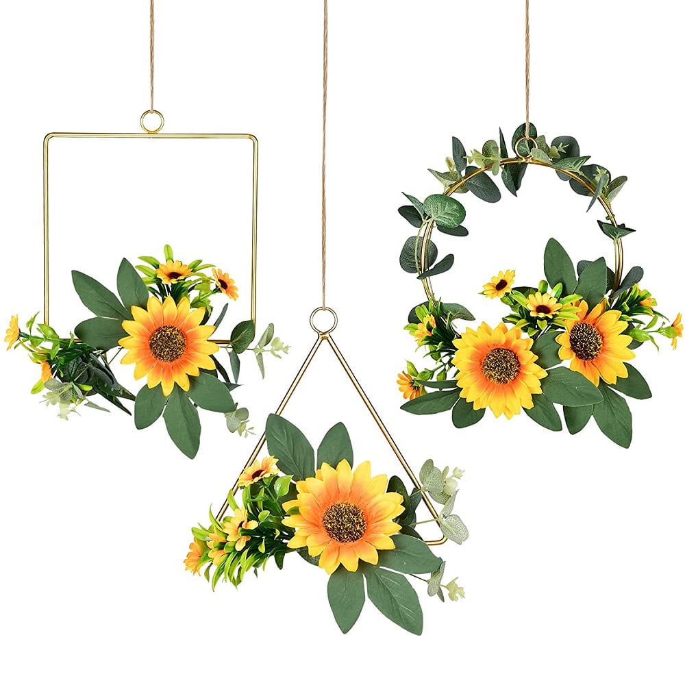 Artificial Sunflower Hoop Wreath, Cabinahome Set Of 1/3 Hanging Floral Wall  Decor With Silk Sunflowers & Leaves For Xmas Wedding Party Nursery Summer  Home Decoration – 1pc Round – Walmart With Regard To 2018 Hanging Sunflower (Gallery 15 of 20)