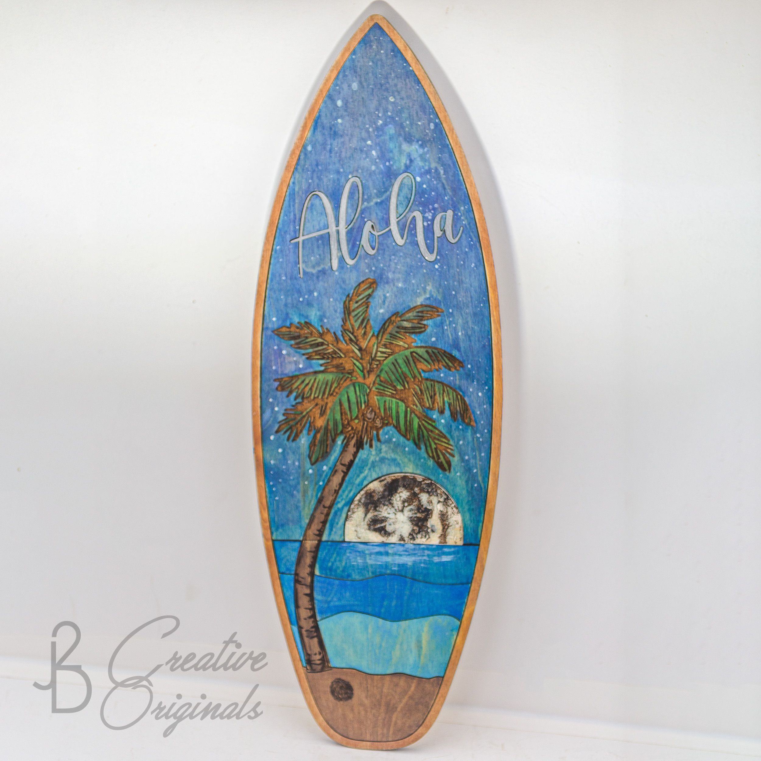 Beach Decor Wall Art – Night Moon Surfboard | B2 Creative Originals Inside Recent Beach Themed Wall Art (View 16 of 20)