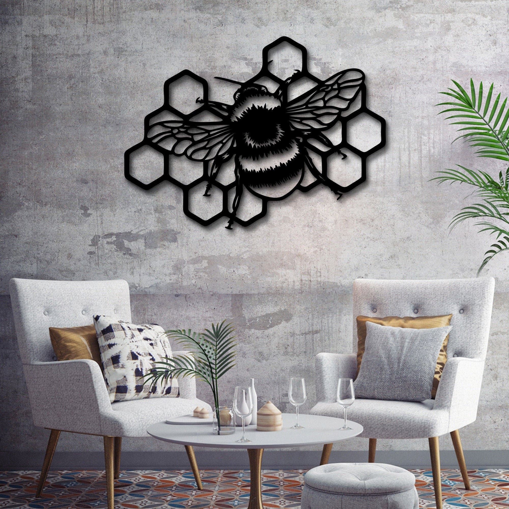 Bee Metal Wall Art – Etsy France Within Most Recent Metal Wall Bumble Bee Wall Art (View 7 of 20)