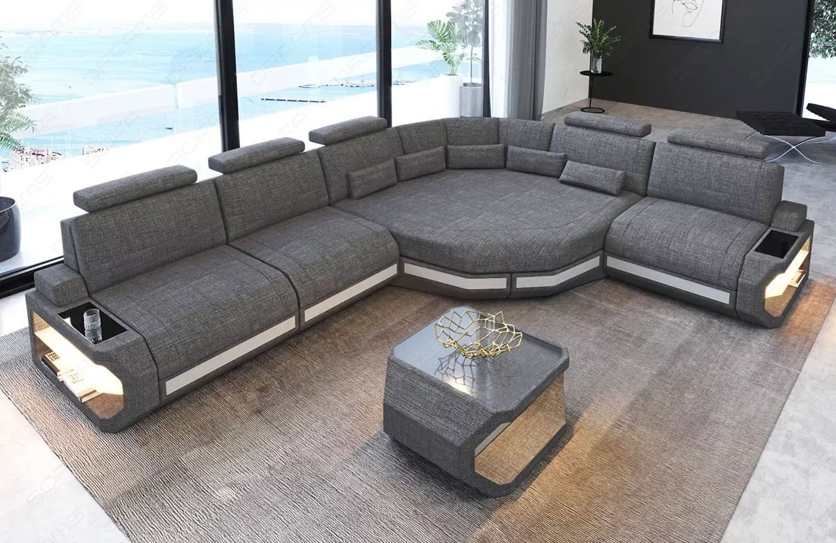 Bel Air L Shape Fabric Sectional Sofa With Led And Large Relax Corner |  Sofadreams Within Modern L Shaped Fabric Upholstered Couches (View 8 of 20)