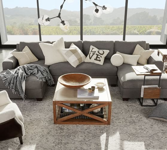 Big Sur Square Arm Upholstered U Shaped Double Chaise Sectional | Pottery  Barn With Sofas With Double Chaises (View 3 of 20)