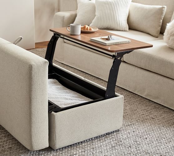 Big Sur Upholstered Storage Ottoman With Pull Out Table | Pottery Barn Inside Sofas With Storage Ottoman (View 11 of 20)