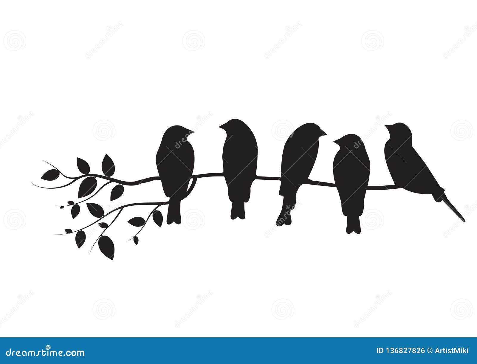 Birds On Branch Illustration, Birds On Tree Design, Birds Silhouette, Wall  Decals (View 14 of 20)
