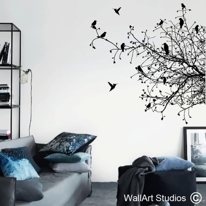 Birds On Branches Silhouette | Home Decor Decals | Wall Art Studios Pertaining To Most Popular Silhouette Bird Wall Art (View 13 of 20)