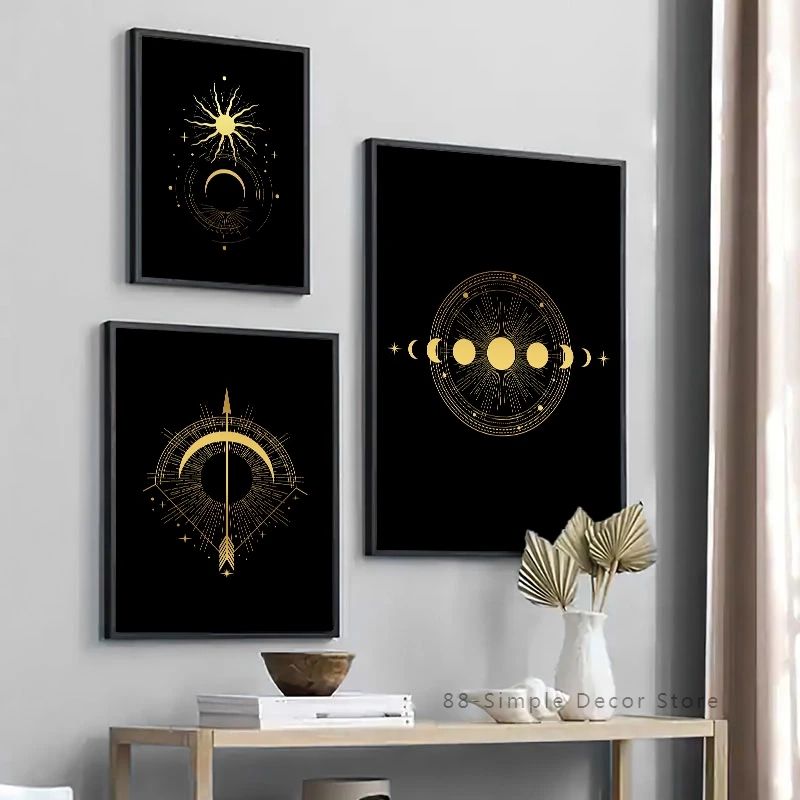 Black Gold Sun Moon Star Canvas Poster Print Modern Home Decor Abstract Wall  Art Painting Nordic Room Decoration Picture|pittura E Calligrafia| –  Aliexpress With Regard To 2017 Sun Moon Star Wall Art (View 7 of 20)