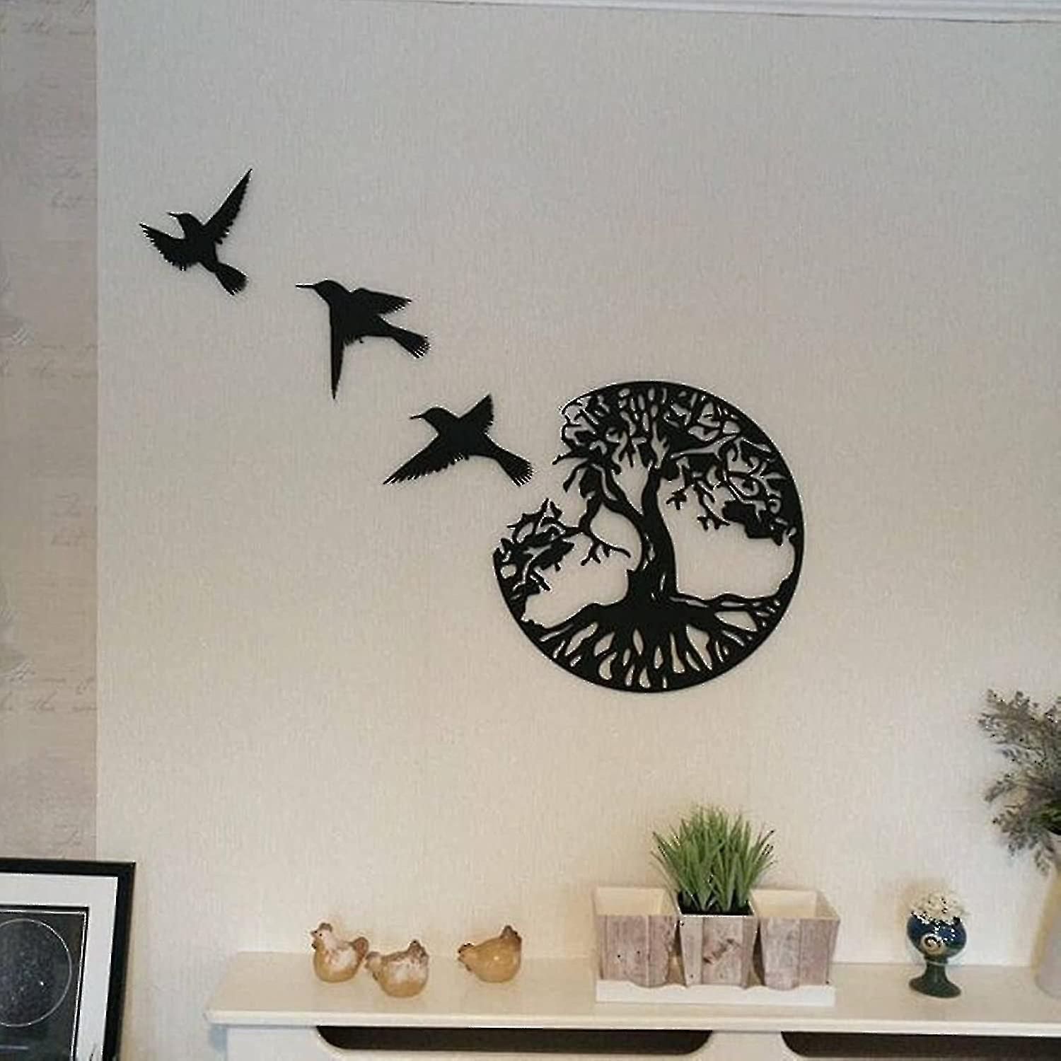 Black Metal Tree Of Life Wall Art – 3 Flying Birds Wall Sculpture | Fruugo  It Pertaining To Newest Metal Bird Wall Sculpture Wall Art (View 7 of 20)