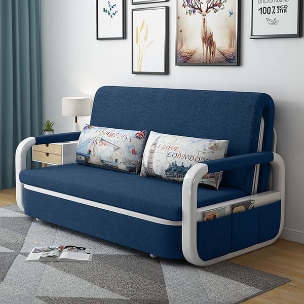 Blue Sleeper Sofa Bed Loveseat Cotton & Linen Upholstered With Solid Wood  Frame Homary Regarding Couches Love Seats With Wood Frame (View 18 of 20)