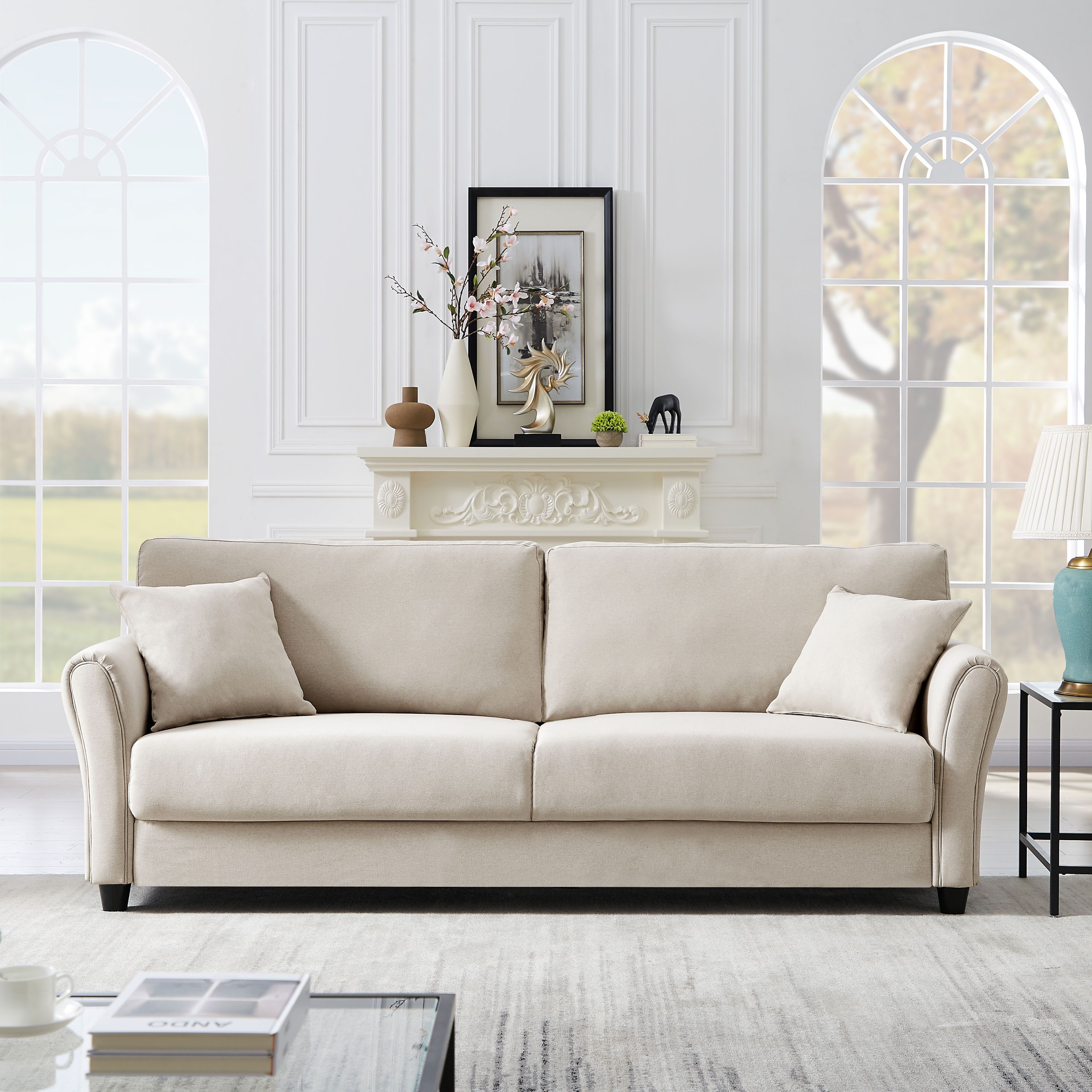 Casainc Fabric 3 Seater Sofa Modern Beige Linen Sofa In The Couches, Sofas  & Loveseats Department At Lowes In Modern Linen Fabric Sofa Sets (View 11 of 20)