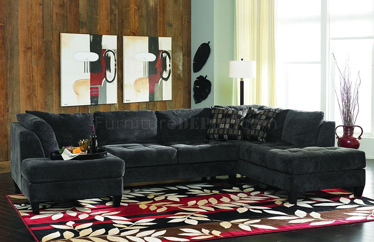 Charcoal Gray Fabric Contemporary Double Chaise Sectional Sofa Pertaining To Sofas With Double Chaises (View 16 of 20)