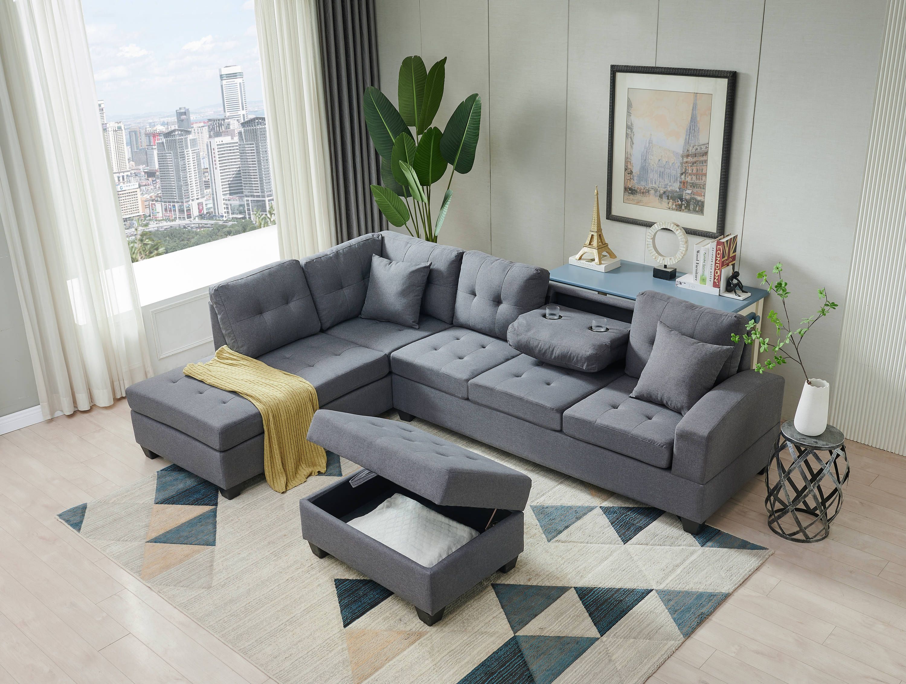 Clihome Sectional 3 Seaters Sofa With Reversible Chaise Modern Gray  Polyester/blend Sectional In The Couches, Sofas & Loveseats Department At  Lowes Intended For 3 Seat Sofa Sectionals With Reversible Chaise (View 7 of 20)
