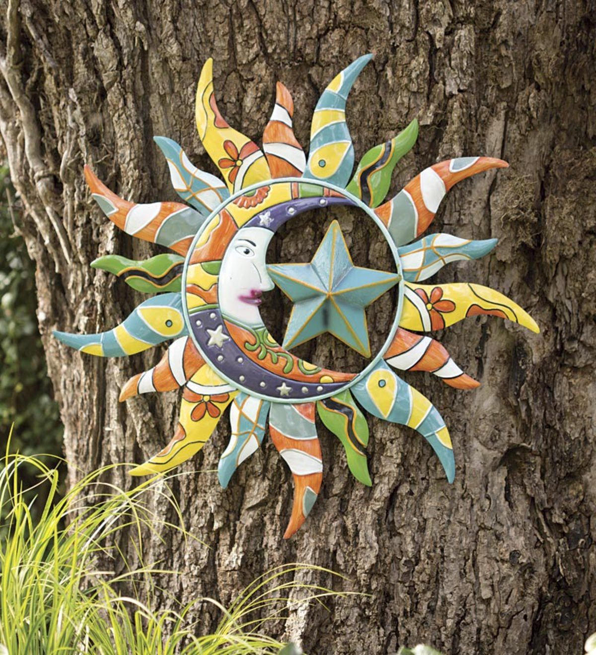 Colorful Metal Talavera Style Sun, Moon And Star Indoor/outdoor Wall Art |  Wind And Weather Throughout Most Up To Date Sun Moon Star Wall Art (View 20 of 20)
