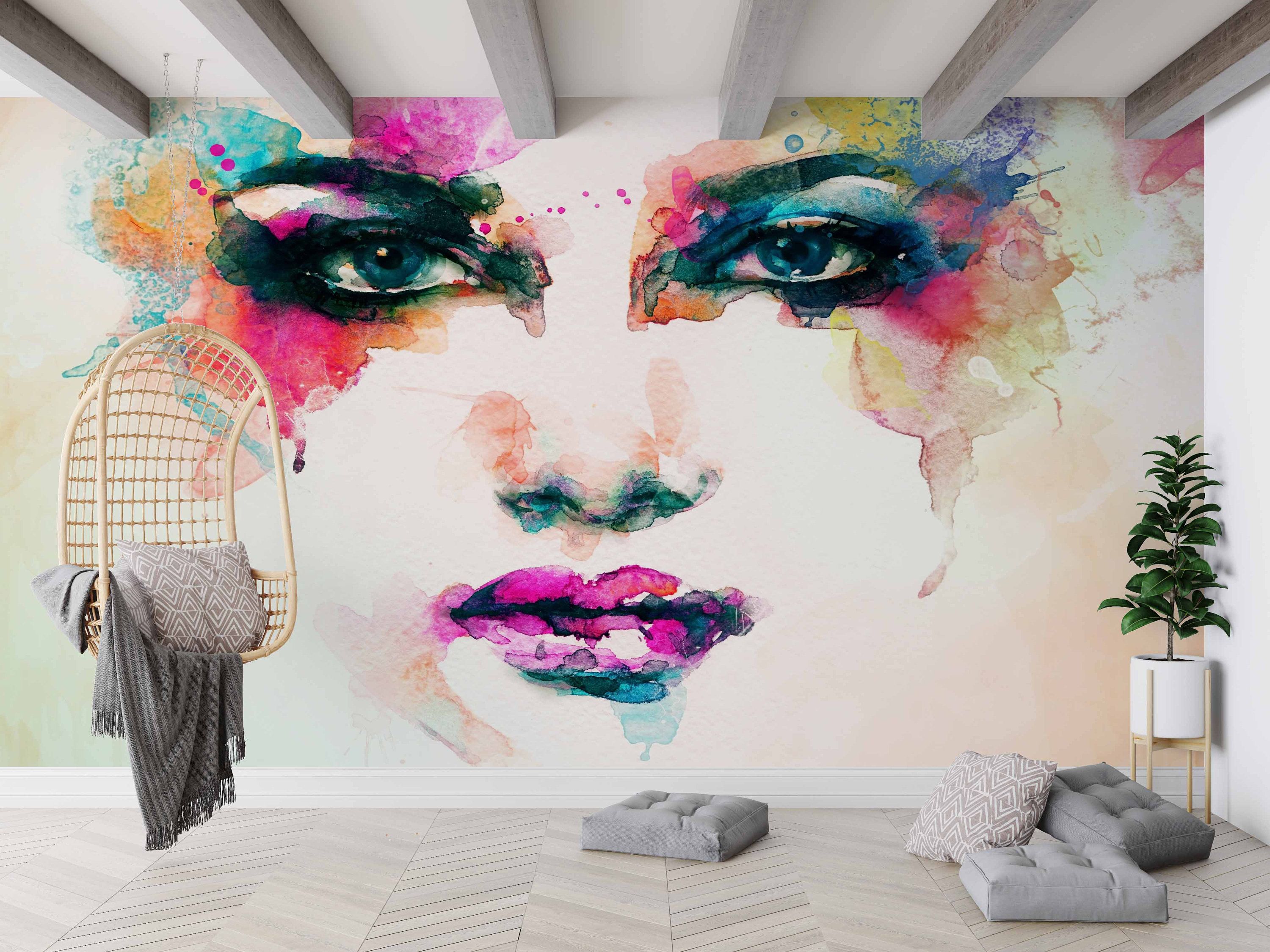 Colorful Wallpaper Abstract Woman Wall Art Face Wall – Etsy New Zealand For Most Up To Date Women Face Wall Art (View 8 of 20)