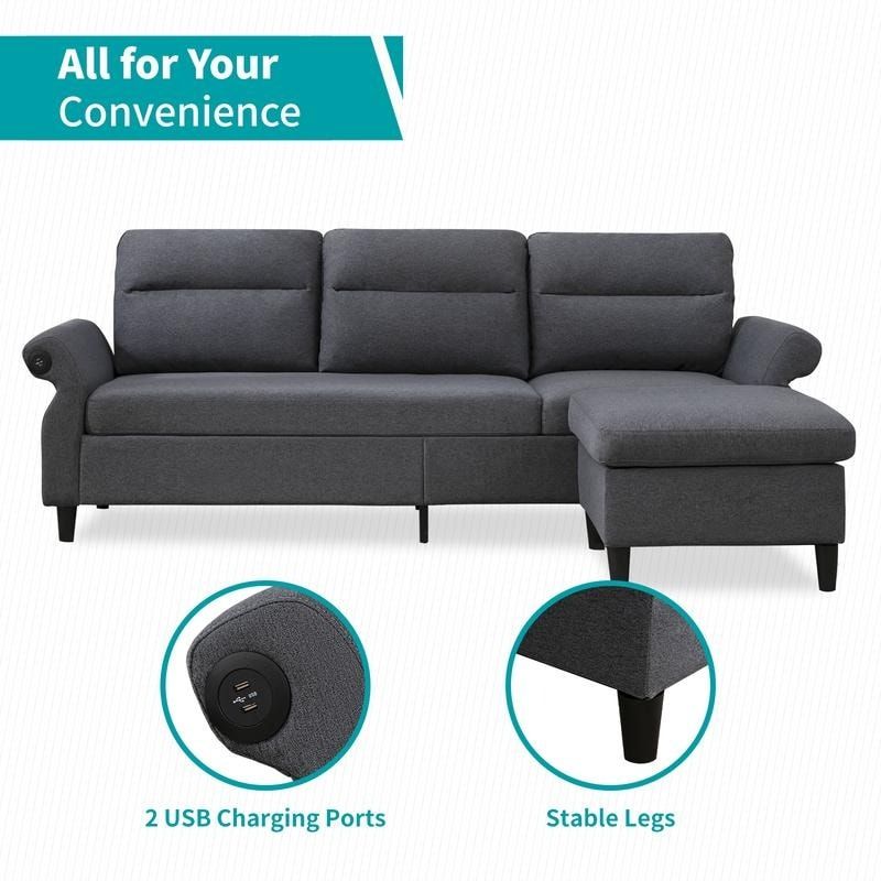 Convertible Sectional Sofa Couch With Ottoman, 3 Seat L Shape Sofa Couch  With 2 Usb Ports And Adjustable Armrest – On Sale – – 37024505 Regarding 3 Seat L Shape Sofa Couches With 2 Usb Ports (View 16 of 20)