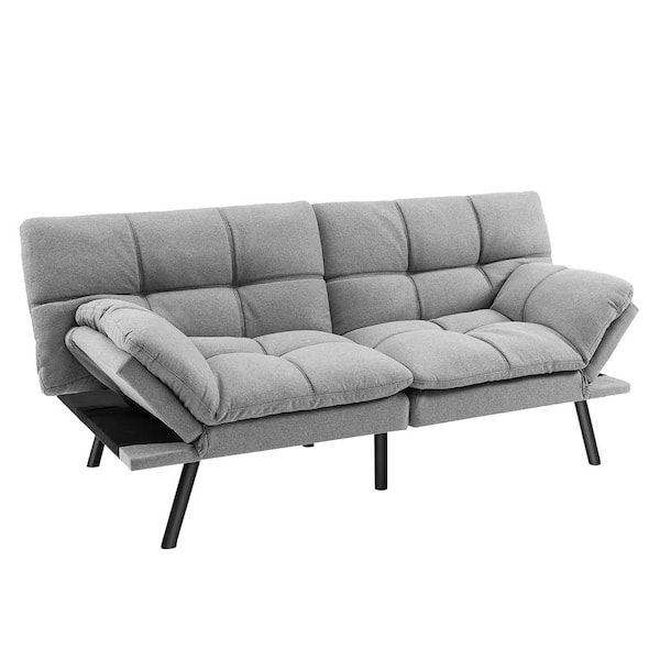 Costway Convertible Futon Sofa Bed Memory Foam Couch Sleeper With Adjustable  Armrest Grey Hv10326gr – The Home Depot With Adjustable Armrest Sofa Couches (View 3 of 20)
