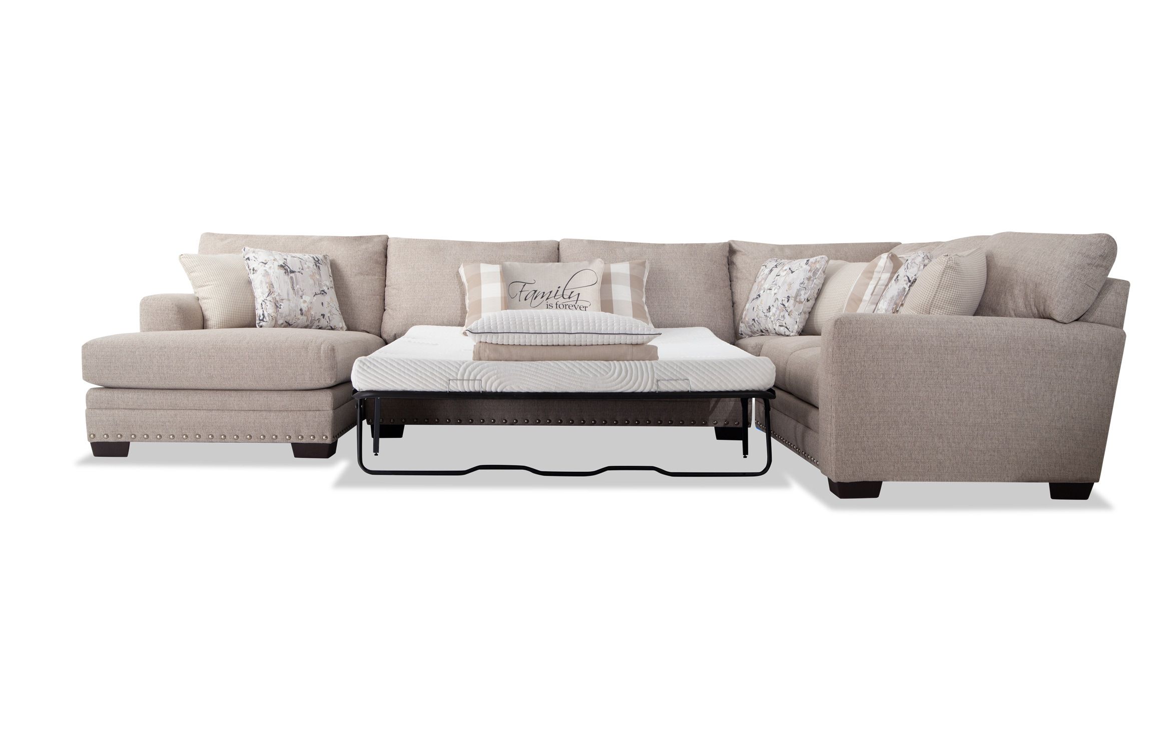 Cottage Chic Beige 4 Piece Right Arm Facing Bob O Pedic Queen Sleeper  Sectional | Bob's Discount Furniture With Left Or Right Facing Sleeper Sectional Sofas (View 20 of 20)
