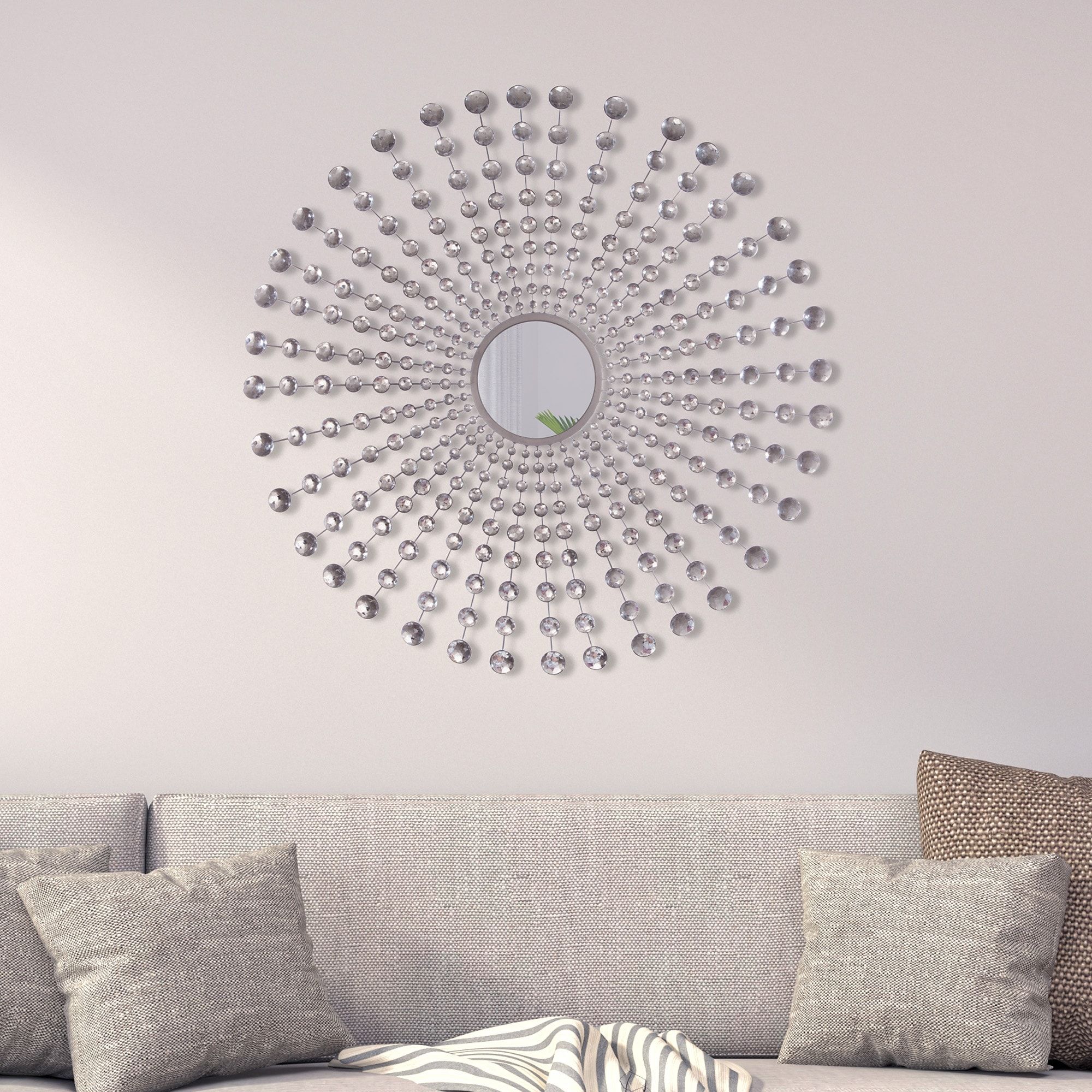 Crystal Beaded Jeweled Round Starburst Wall Mount Mirror, Silver, 36" X 36"  – Silver – On Sale – Overstock – 22227331 With 2017 Starburst Jeweled Hanging Wall Art (View 15 of 20)