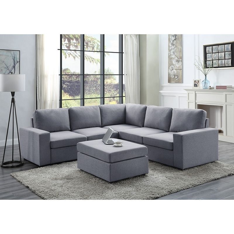 Decker Light Gray Linen 6 Seat Reversible Modular Sectional Sofa – On Sale  – – 30081669 Within 6 Seater Sectional Couches (View 2 of 20)