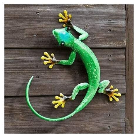 Decor Gecko, Emerald Hand Painted Gecko Garden Ornaments Metal Wall Art  With Hook – Weather Resistant Colourful Inside Most Recently Released Weather Resistant Metal Wall Art (View 20 of 20)