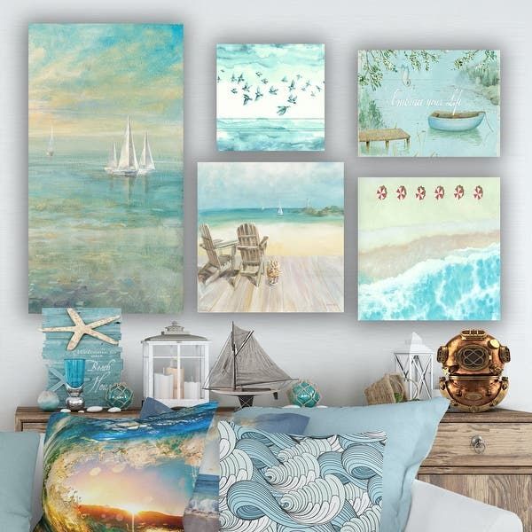 Designart "coastal And Beach Collection" Coastal Wall Art Set Of 5 Pieces –  Overstock – 26882057 | Coastal Wall Art, Coastal Wall Decor, Gallery Wall Intended For 2018 Beach Themed Wall Art (View 2 of 20)