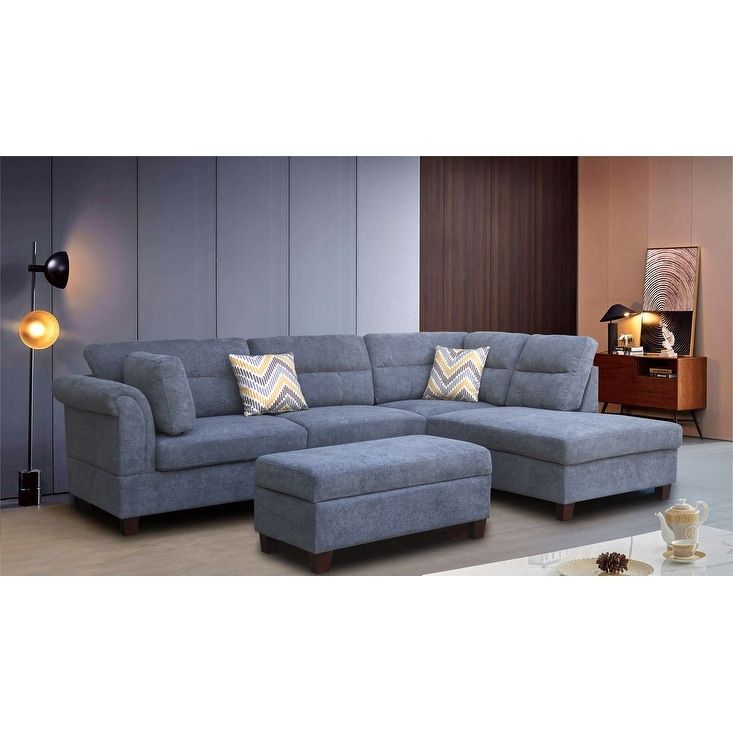 Diego Fabric Sectional Sofa With Right Facing Chaise, Storage Ottoman, And  2 Accent Pillows – On Sale – – 36408501 Inside Sofa Beds With Right Chaise And Pillows (View 4 of 20)
