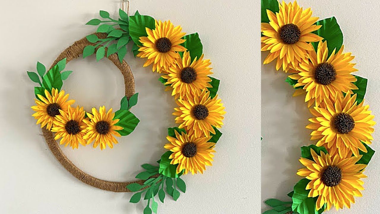 Easy Flower Wall Decoration Ideas | Diy Paper Sunflower Wreath | Wall  Hanging Craft Ideas – Youtube Within Best And Newest Hanging Sunflower (Gallery 7 of 20)