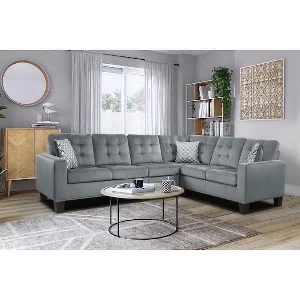 Everglade Home Boykin 107 In. W Microfiber Upholstery 2 Piece Reversible  Sectional Sofa In Gray Lx 9957gy Sc – The Home Depot Intended For Reversible Sectional Sofas (Gallery 11 of 20)