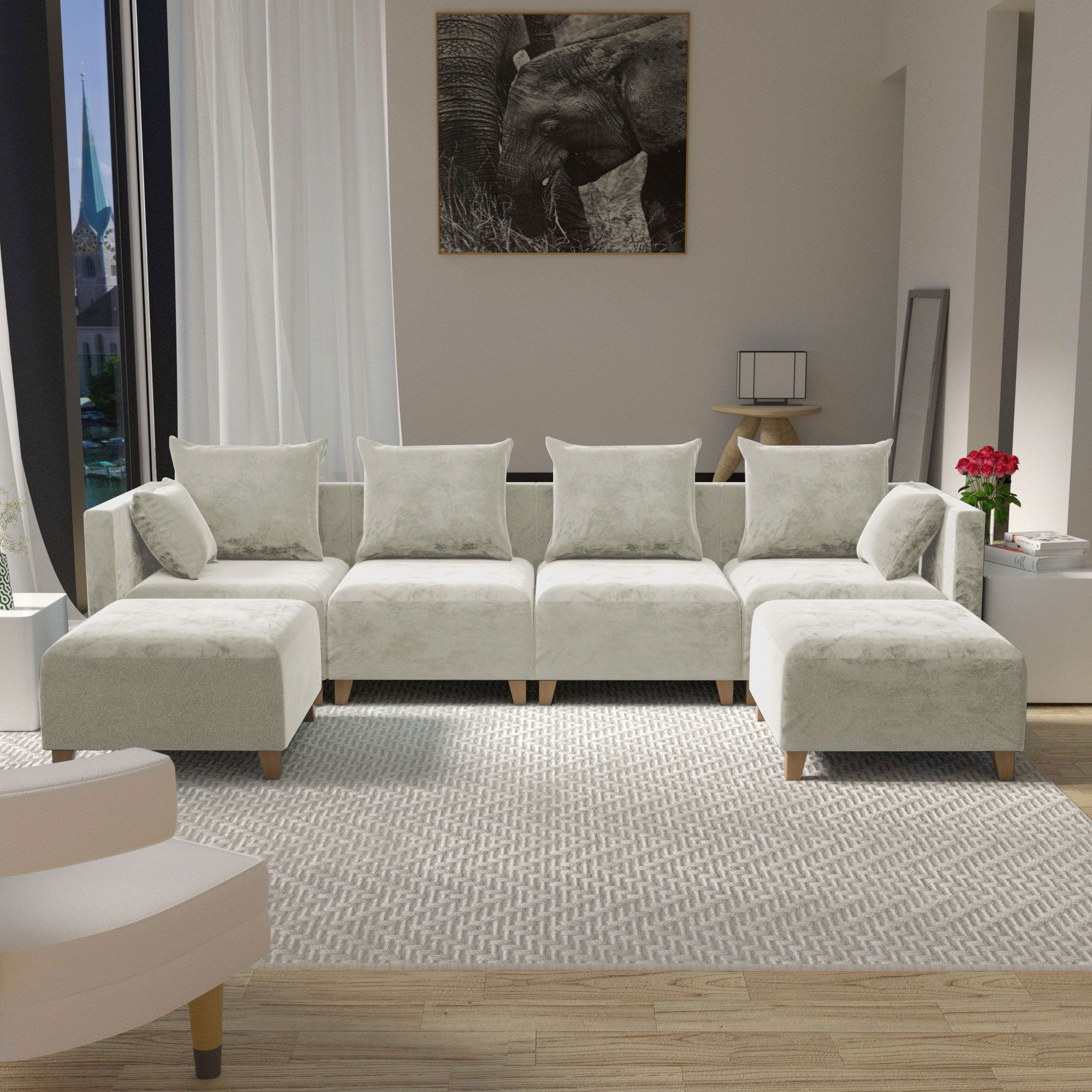 Everly Quinn Sectional Sofa, U Shaped Sofa For Livingroom, Corner Sofa With  Ottoman & Reviews | Wayfair With U Shaped Modular Sectional Sofas (View 20 of 20)
