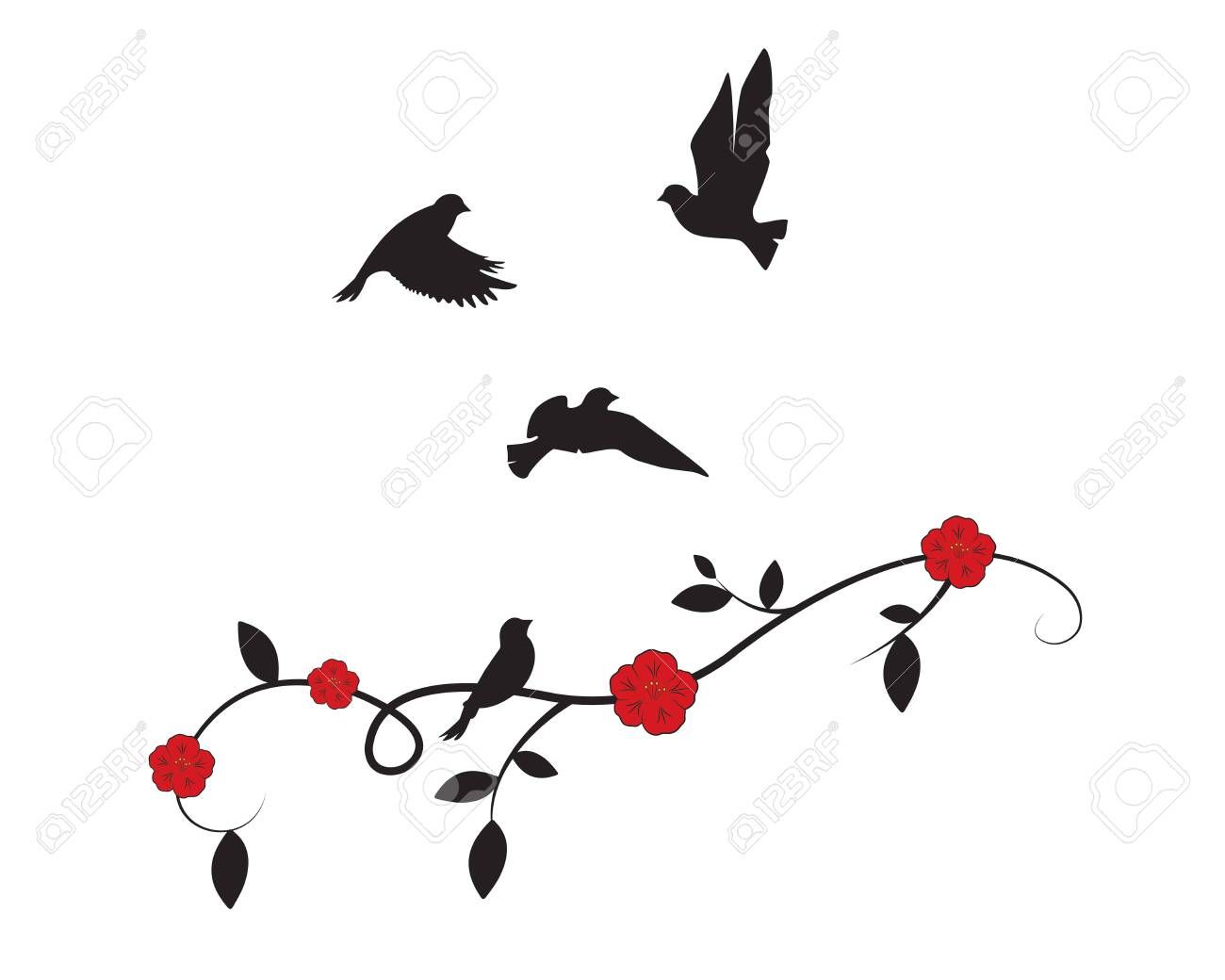 Flying Birds On Branch Vector, Birds Silhouettes, Wall Decals, Birds  Silhouette, Birds On Branch With Flowers, Art Design, Wall Art. Isolated On  White Background Royalty Free Svg, Cliparts, Vectors, And Stock  Illustration (View 19 of 20)