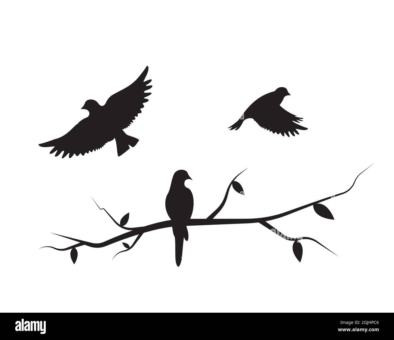 Flying Birds Silhouette On A Branch And Flying Bird, Vector. Birds  Illustration, Illustration. Wall Decals, Art Decoration, Wall Artwork (View 15 of 20)