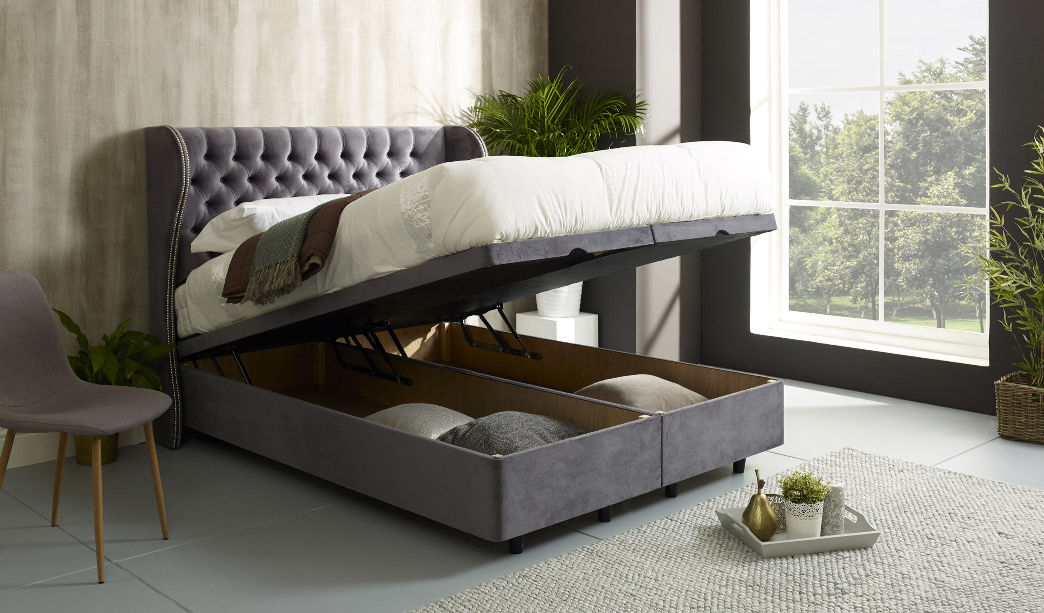 Giovana Wing Floating Ottoman Bed Frame With Studs – Bedworld Within Floating Ottomans (View 7 of 20)