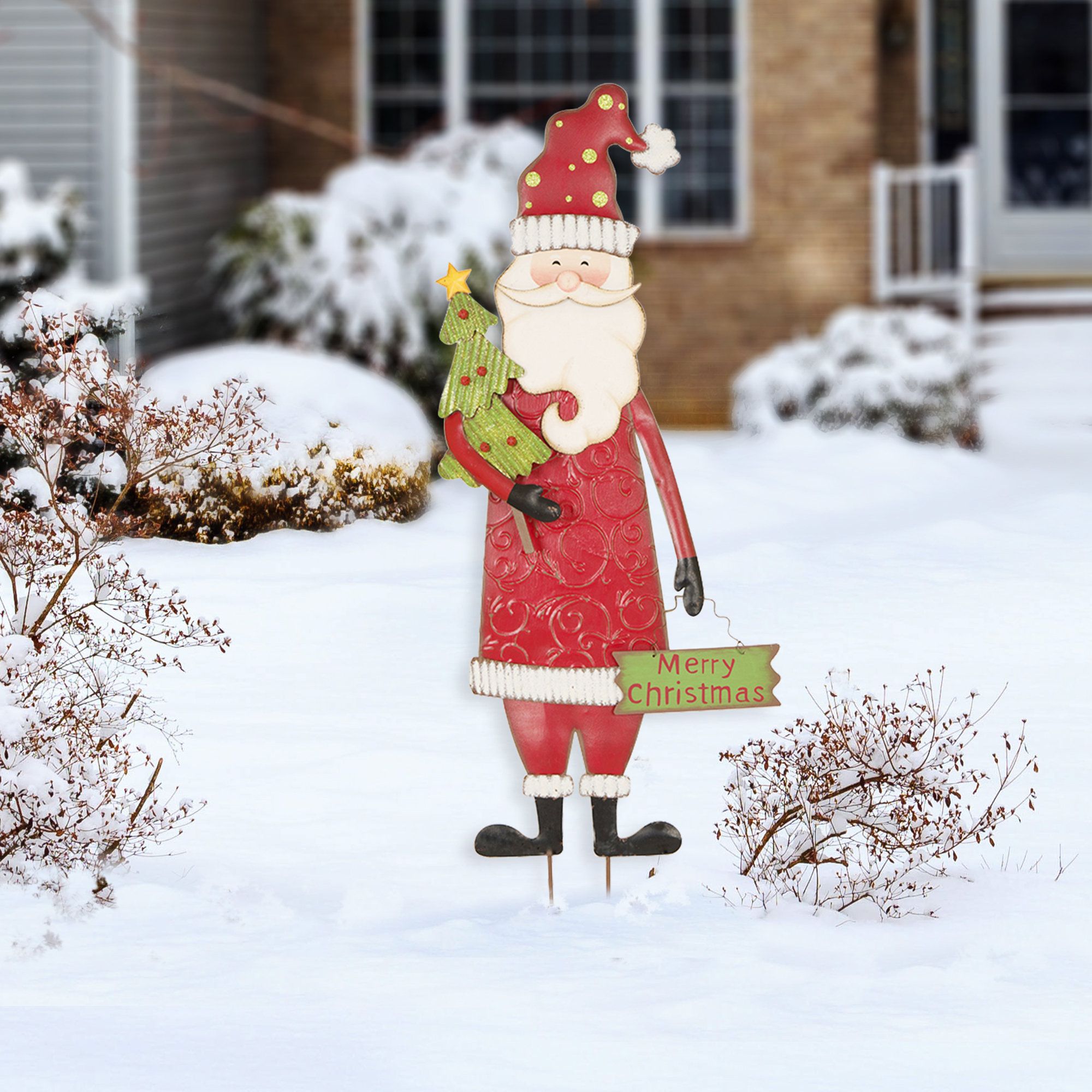 Glitzhome 36"h Metal Christmas Santa Yard Stake Or Standing Decor Or Wall  Decor & Reviews | Wayfair For Best And Newest Metal Sign Stake Wall Art (View 5 of 20)