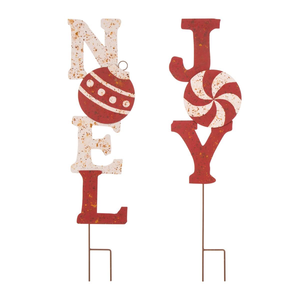 Glitzhome Set Of 2 Rusty Metal Joy And Noel Yard Stake Or Wall Decor –  20775111 | Hsn Within 2018 Metal Sign Stake Wall Art (Gallery 20 of 20)