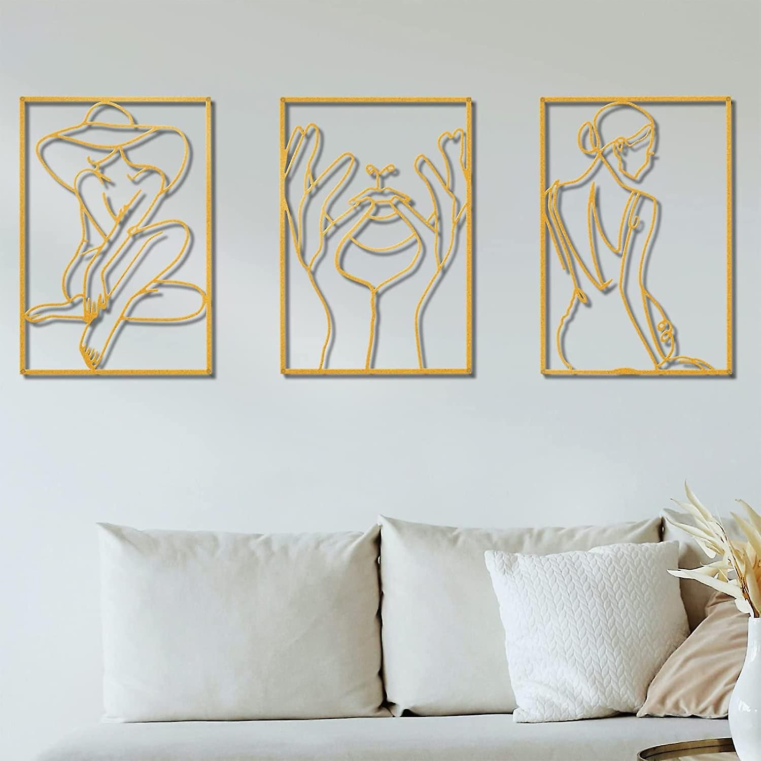 Gold Wall Decor Set Of 3, 0.12'' Thicker Real Metal Modern Gold Wall Art,  Minimalist Abstract Female Single Line Home Hanging Wall Art Sculptures,  Gol | Fruugo Ie Pertaining To Best And Newest Large Single Line Metal Wall Art (Gallery 18 of 20)