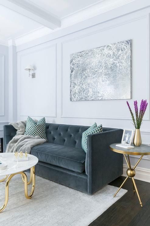 Gray Velvet Sofa With Light Gray Wall – Contemporary – Living Room With Regard To Light Gray Velvet Sofas (View 13 of 20)