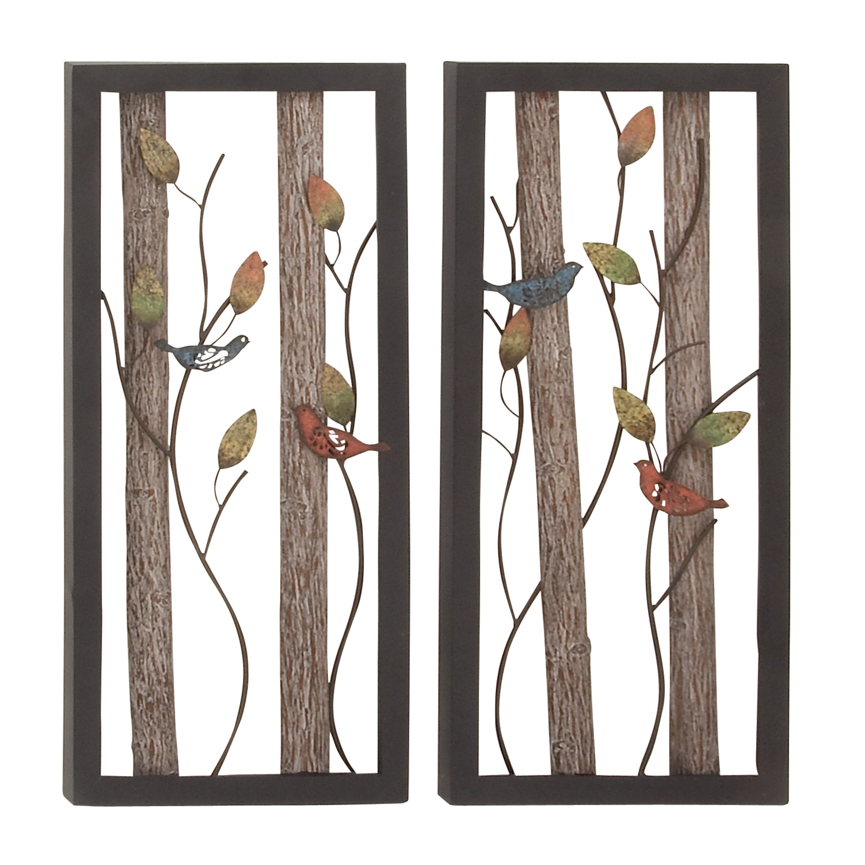 Grayson Lane 16 In W X 36 In H Metal Birds With Real Wood Detailing Animals Wall  Sculpture In The Wall Accents Department At Lowes In Most Recent Metal Bird Wall Sculpture Wall Art (View 20 of 20)