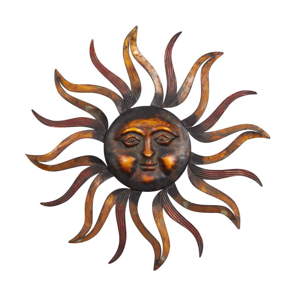 Grayson Lane 37 In W X 37 In H Metal Sun With Distressed Copper Like Finish  Abstract Wall Sculpture In The Wall Accents Department At Lowes In 2017 Sun Face Metal Wall Art (View 10 of 20)