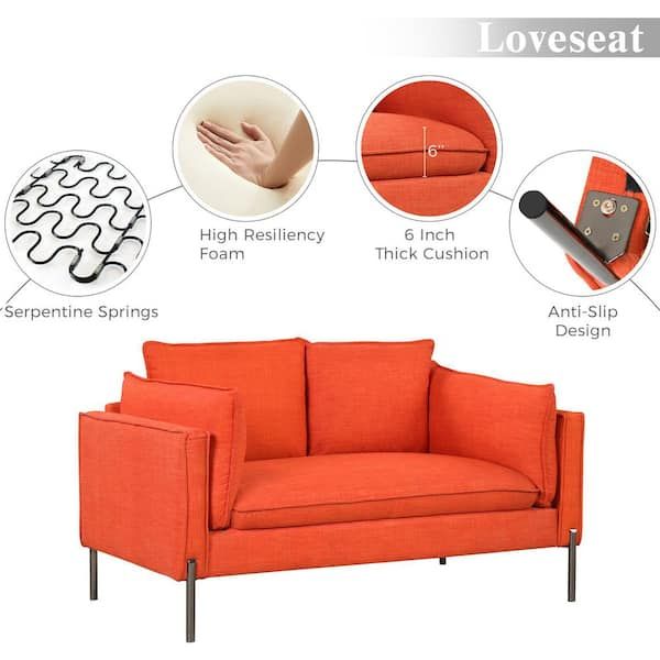Harper & Bright Designs Modern 2 Piece Straight Linen Fabric Top Orange Sofa  Set (2 Plus 3 Seat) Cj530aag – The Home Depot Pertaining To Modern Linen Fabric Sofa Sets (View 8 of 20)