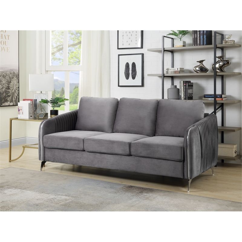 Hathaway Gray Velvet Elegant Modern Chic Sofa Couch With Chrome Metal Legs  | Bushfurniturecollection With Chrome Metal Legs Sofas (View 3 of 20)